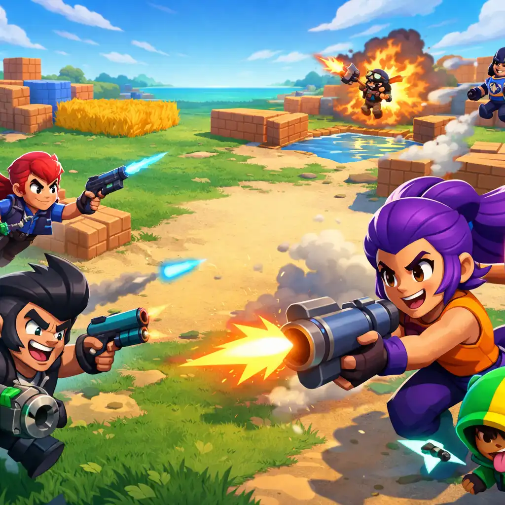 Dynamický týmový střet ve hře Brawl Stars z pohledu shora